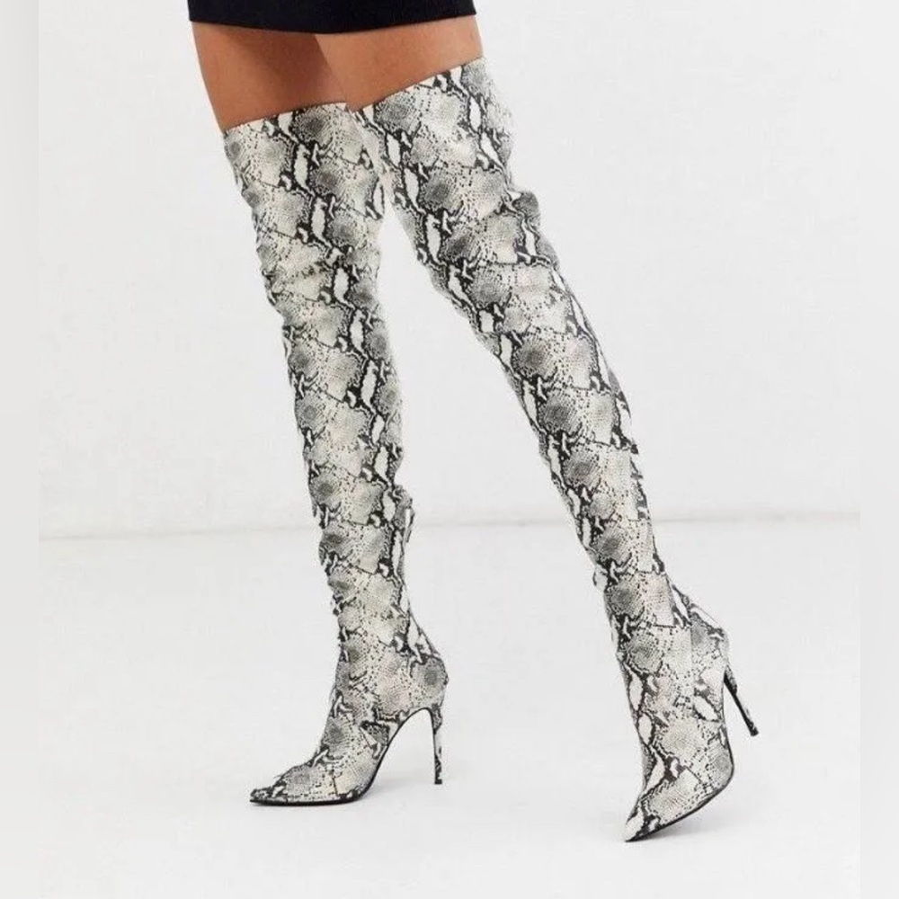 Steve Madden Dominique Natural Snake Over the Knee Boots